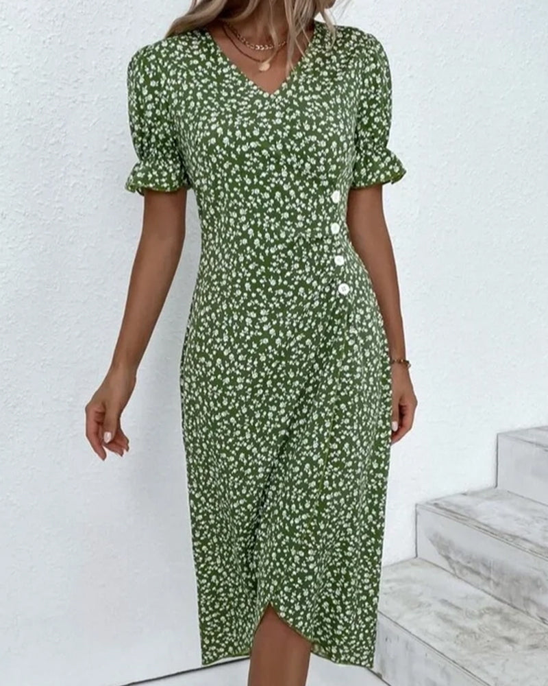 Women's Dress - Fresh Bloom V-Neck Dress in Red