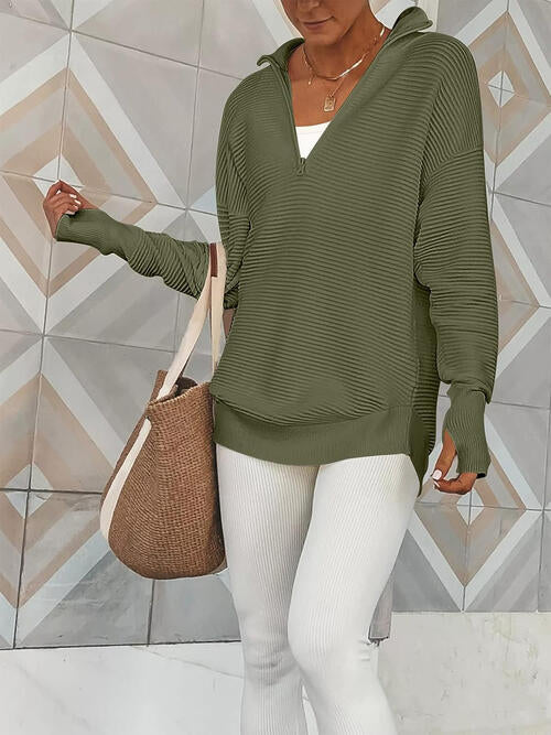 Women's half zip ribbed knit jumper - detail