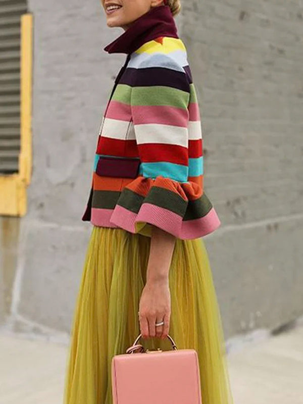 Short striped jacket in bright colour bands with flared sleeves