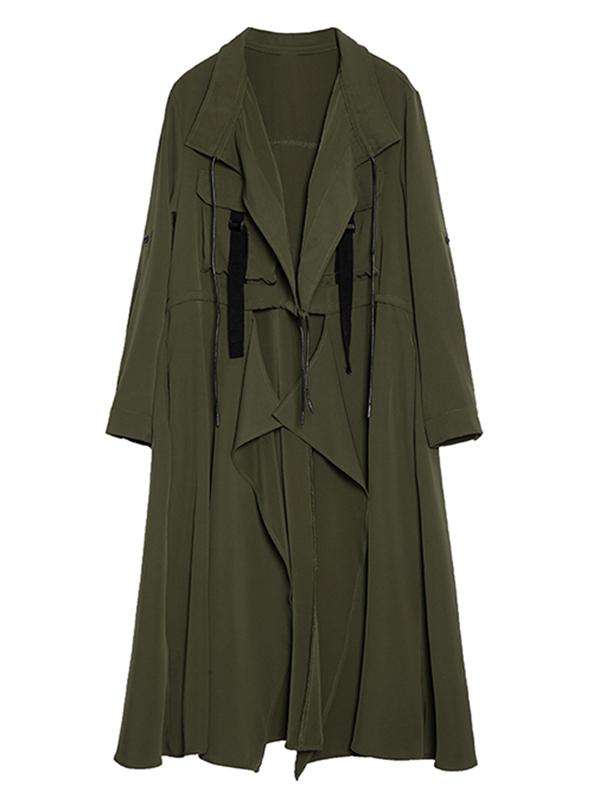 Longline duster coat with a draped lapel and a drawstring waist