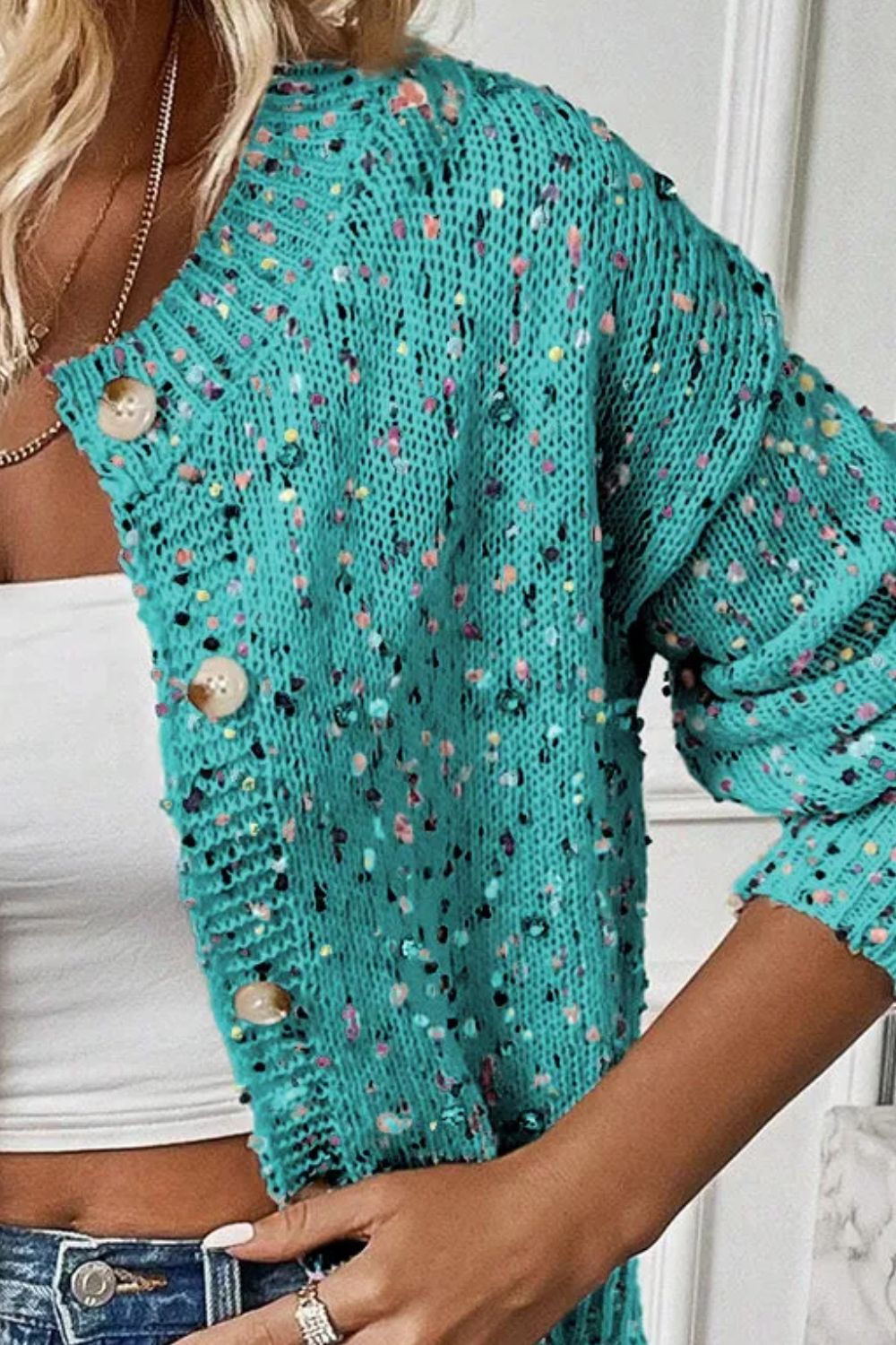 Women's speckled knit cardigan - detail