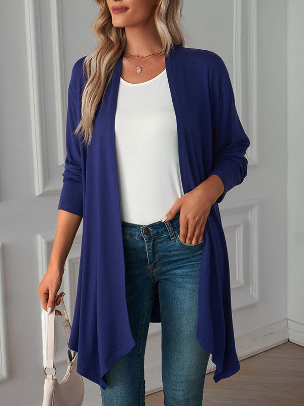 Light waterfall jacket with a draped collar and an open front in navy blue