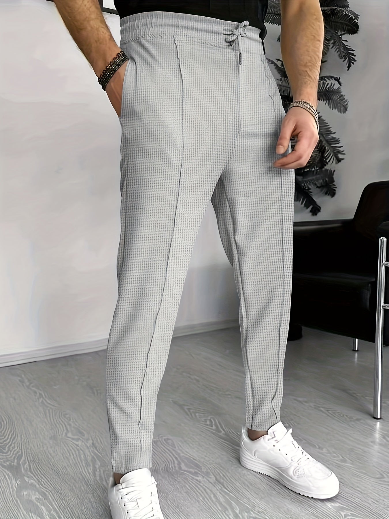Men's Waffle Texture Stretch Trousers - product view | SAINT DOR
