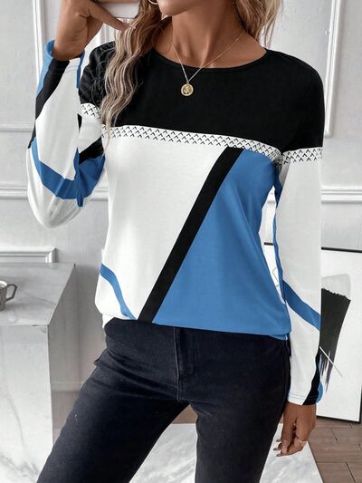 Women's colour block long sleeve top - detail