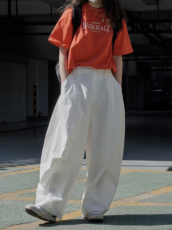 Wide-leg barrel trousers in cotton with curved knee seams