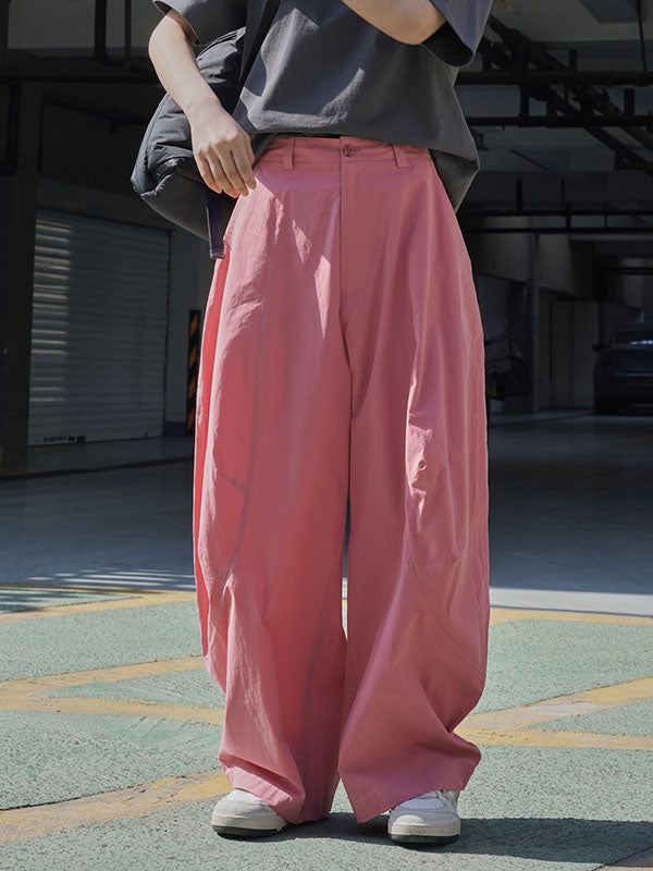 Wide-leg barrel trousers in cotton with curved knee seams in coral pink