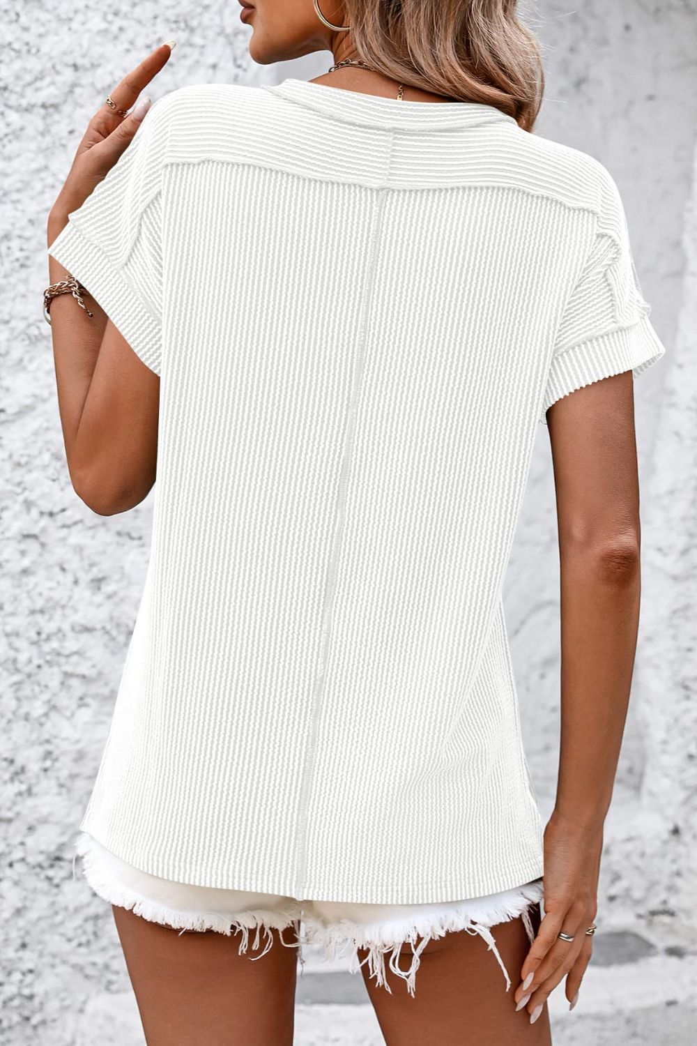 Women's ribbed short sleeve top - detail