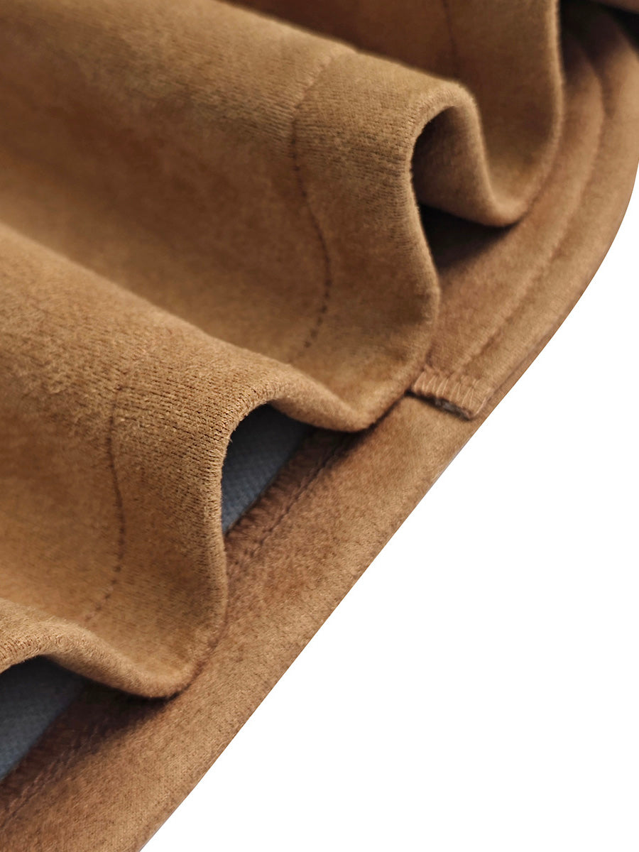 Tan suede-look blazer with a notch lapel and two flap pockets