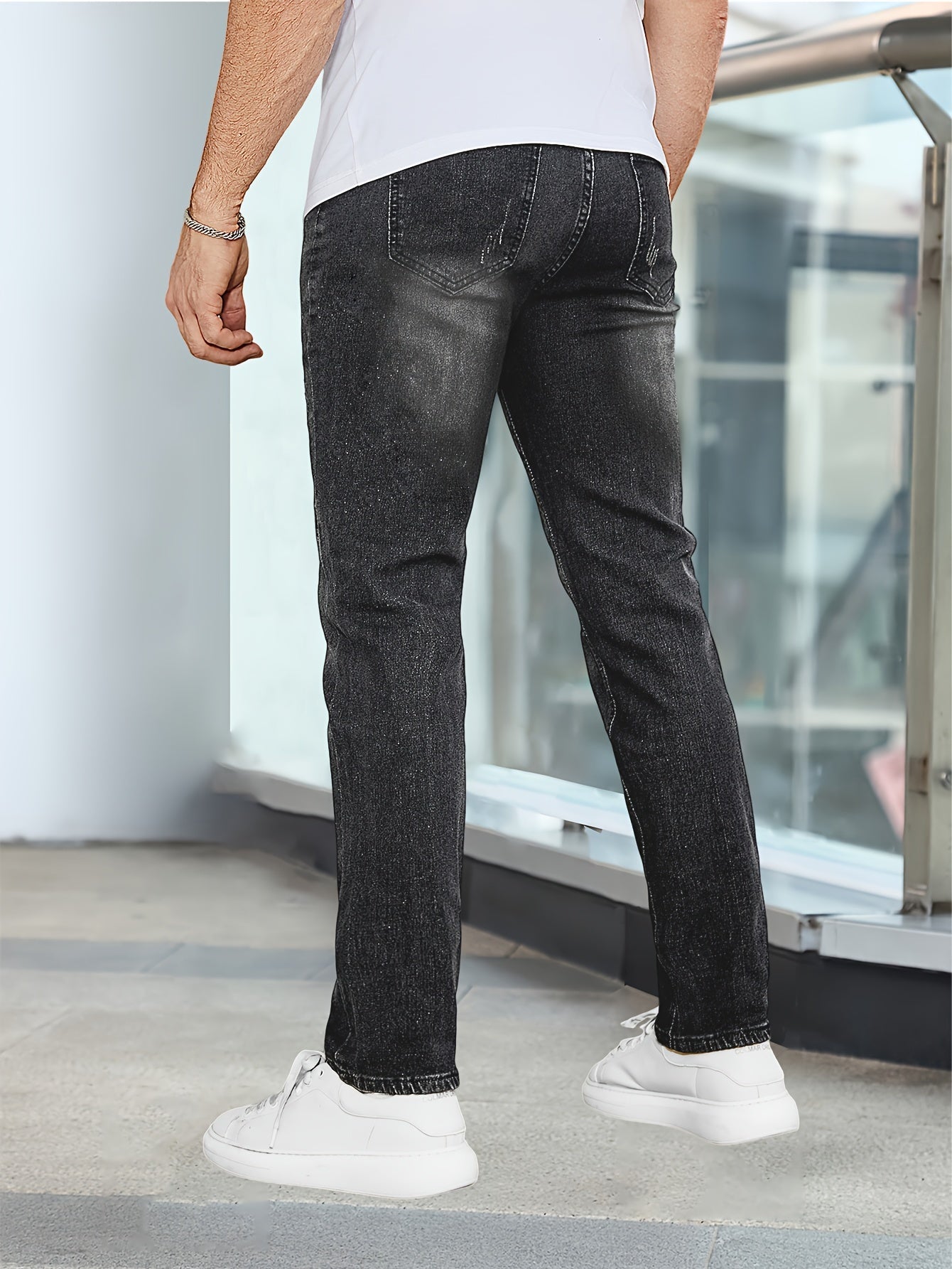 Men's Slim Fit Stretch Jeans - product view | SAINT DOR