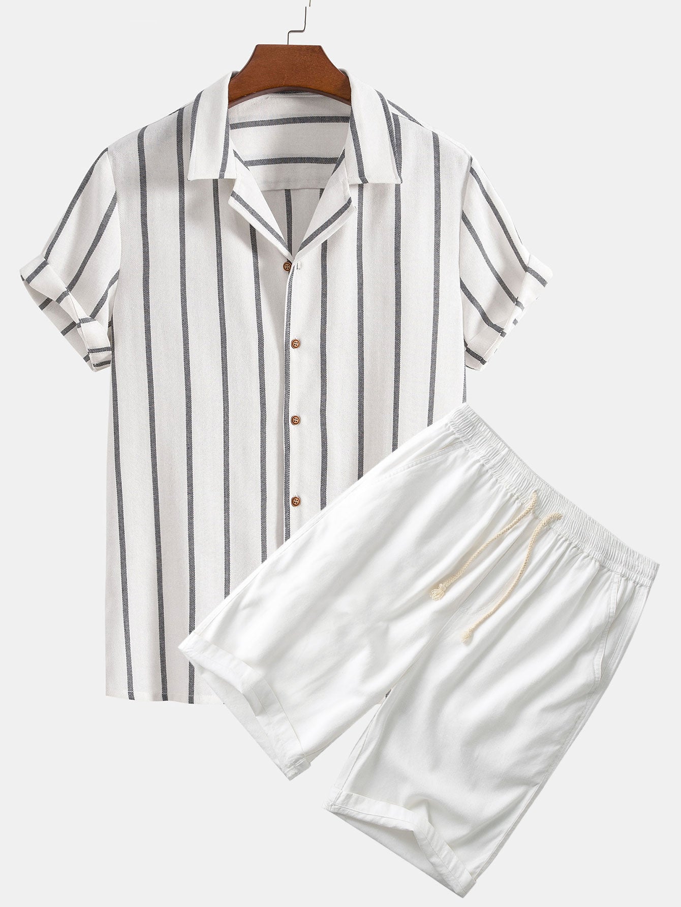 Men's Summer Two-Piece Set - Short-Sleeve Shirt & Shorts in Navy — side view