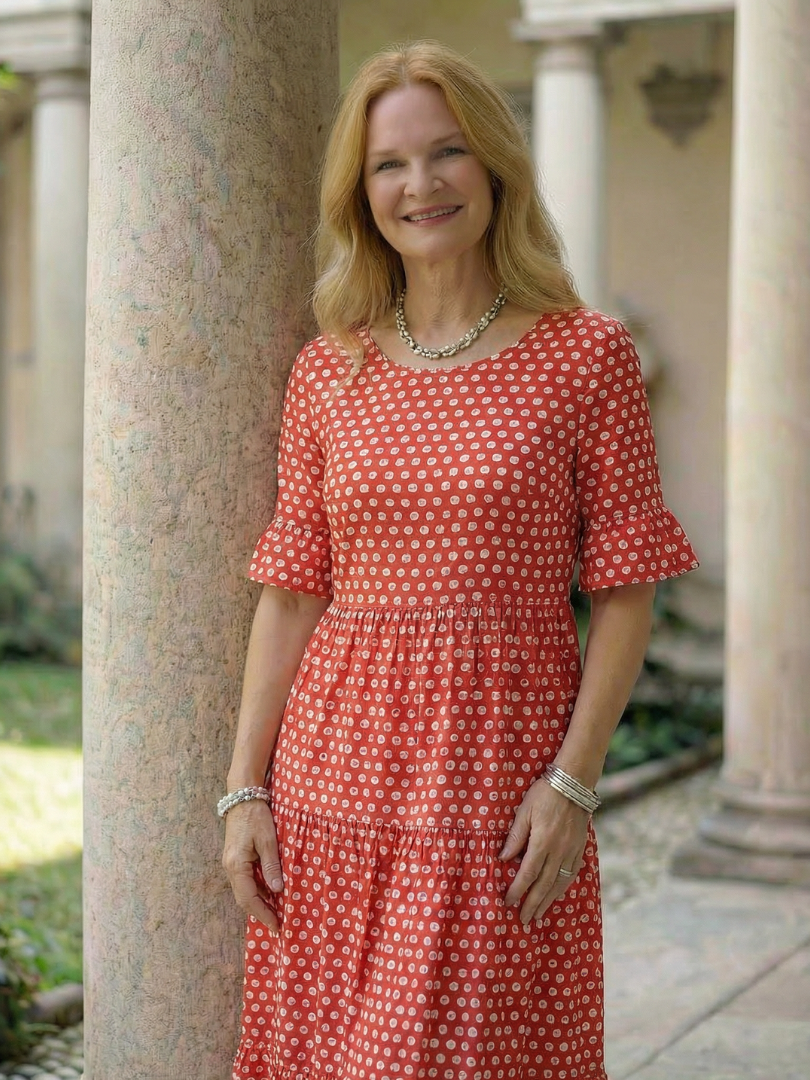 Women's Polka Dot Tiered Midi Dress Short Sleeve – Saint Dor UK – on-model view