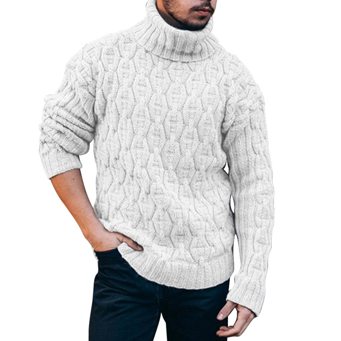 Roll neck jumper showing the double-knit collar