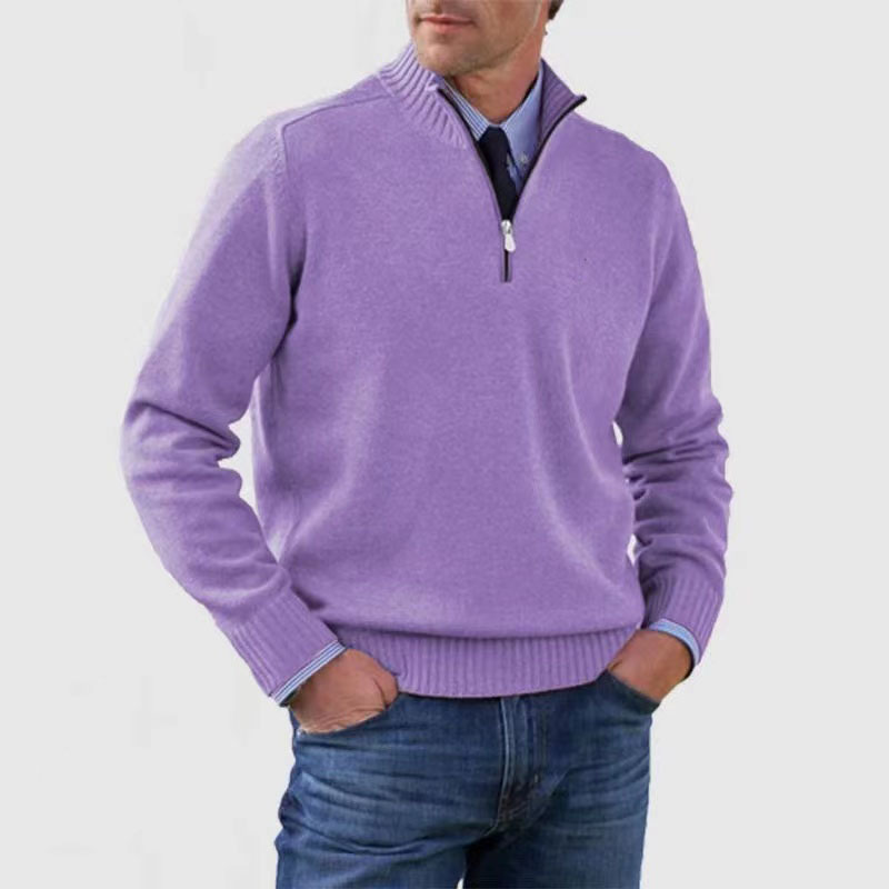 Men's half-zip knitted jumper in Lilac