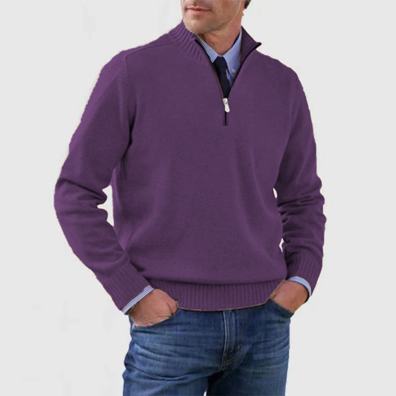 Men's half-zip knitted jumper in Purple