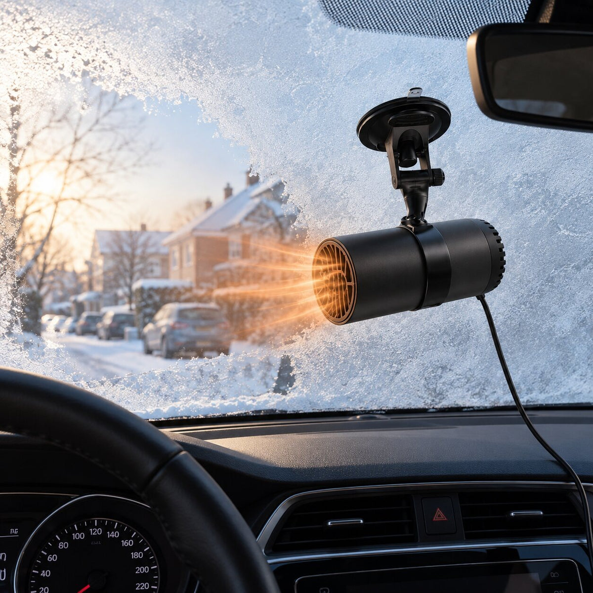 12V car heater with suction mount on the windscreen - view 2