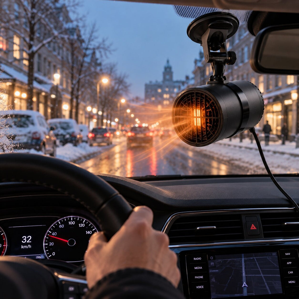 12V car heater with suction mount on the windscreen - view 3