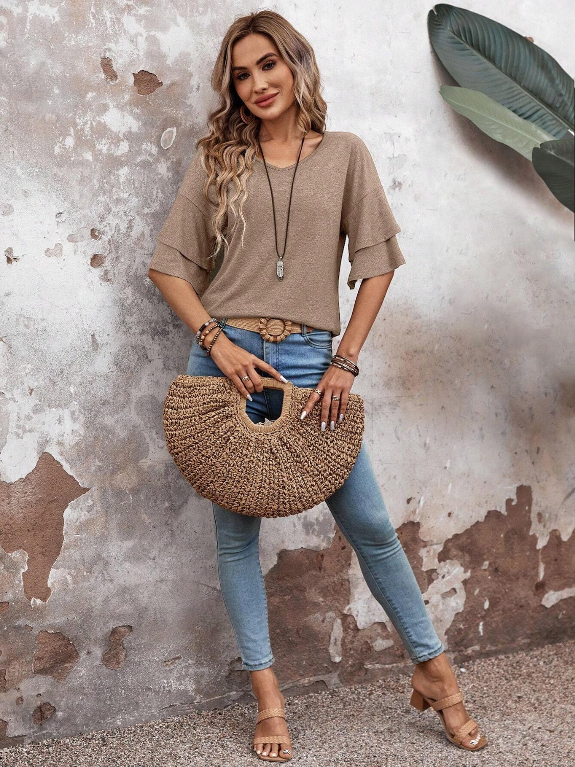 Women's layered flutter sleeve blouse - detail