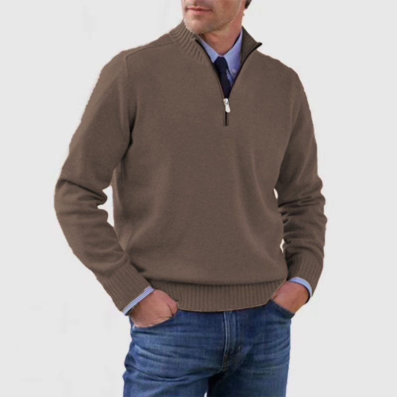 Men's half-zip knitted jumper in Brown