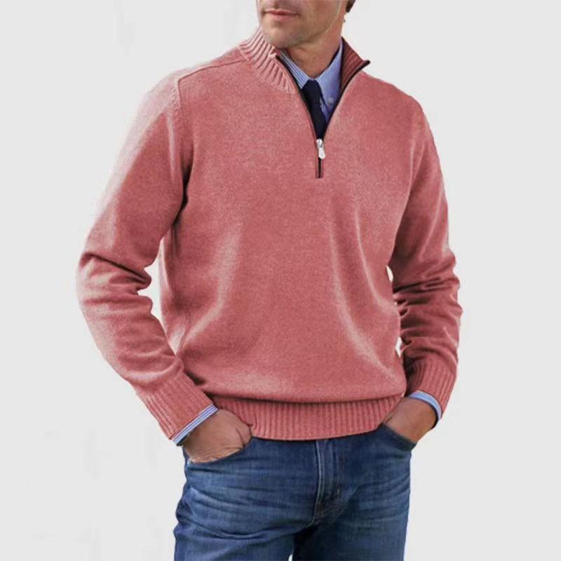 Men's half-zip knitted jumper in Coral