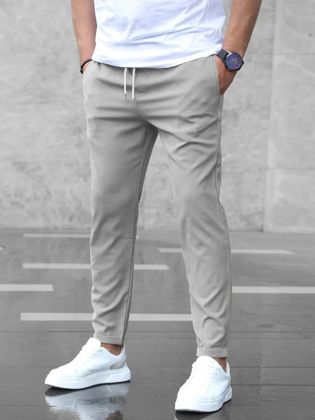 Men's Stretch Chino Trousers - Slim Olive Navy