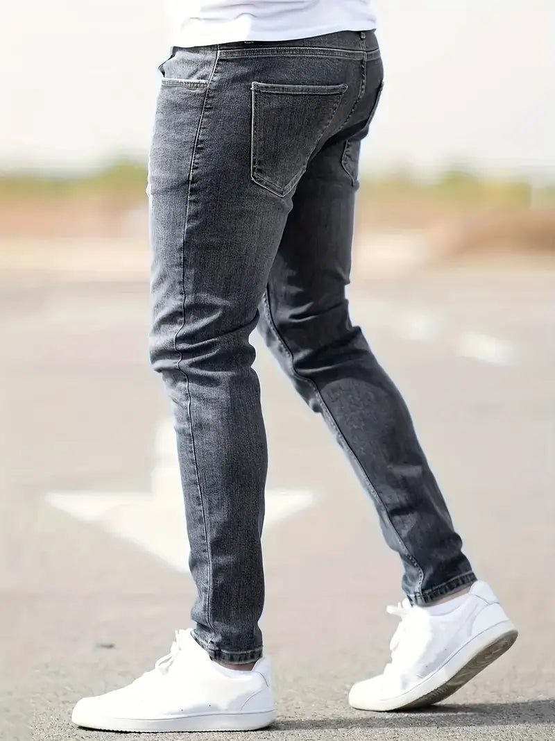 Men's Slim Fit Distressed Jeans - back view | SAINT DOR