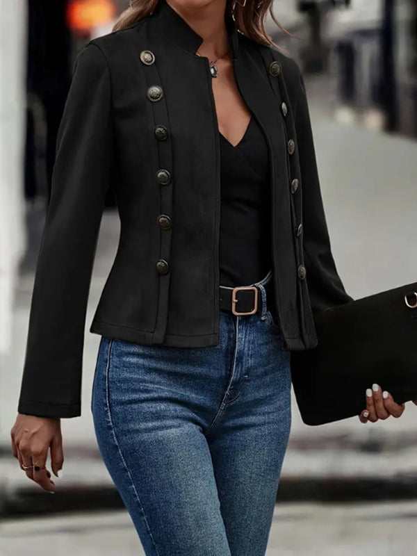 Soft suede-look jacket with panel seams and a low stand collar