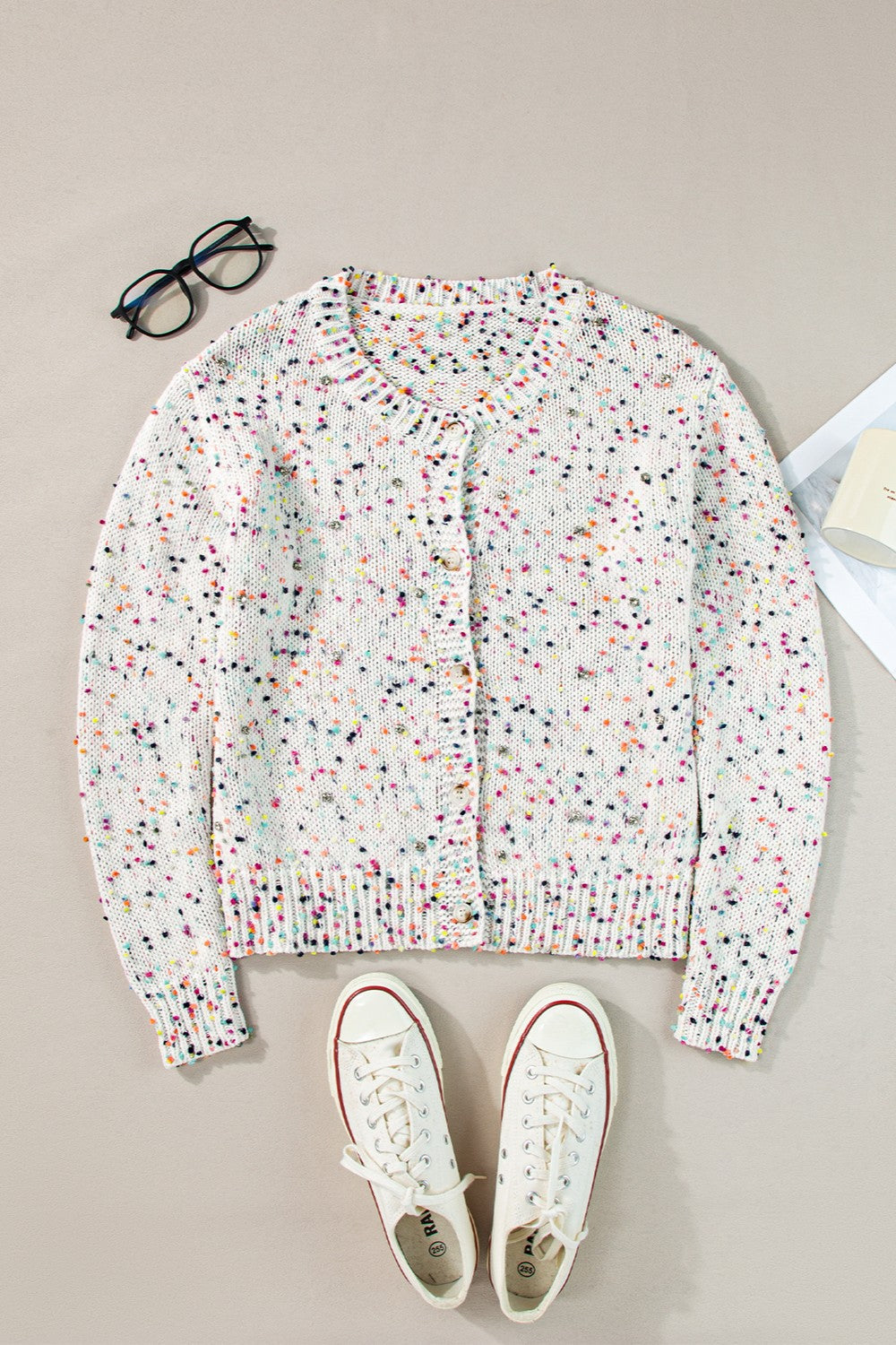 Women's speckled knit cardigan - detail