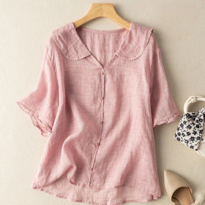 Women's Top - Vintage Blouse with Button Detail in Blue