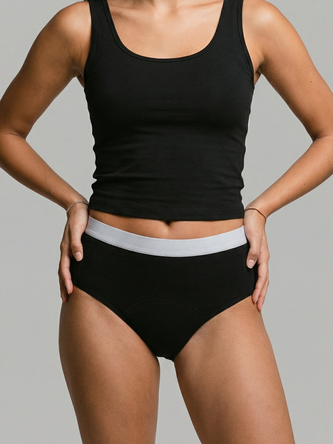 Period pants mid rise brief leak proof reusable black and white