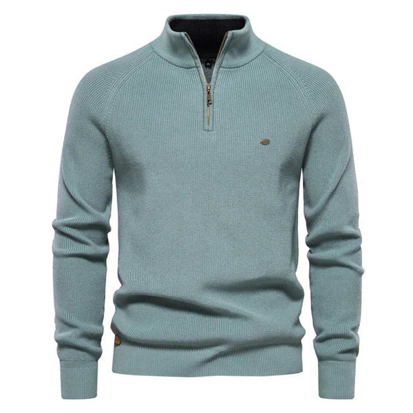 Men's knitted half-zip jumper in Sea Green