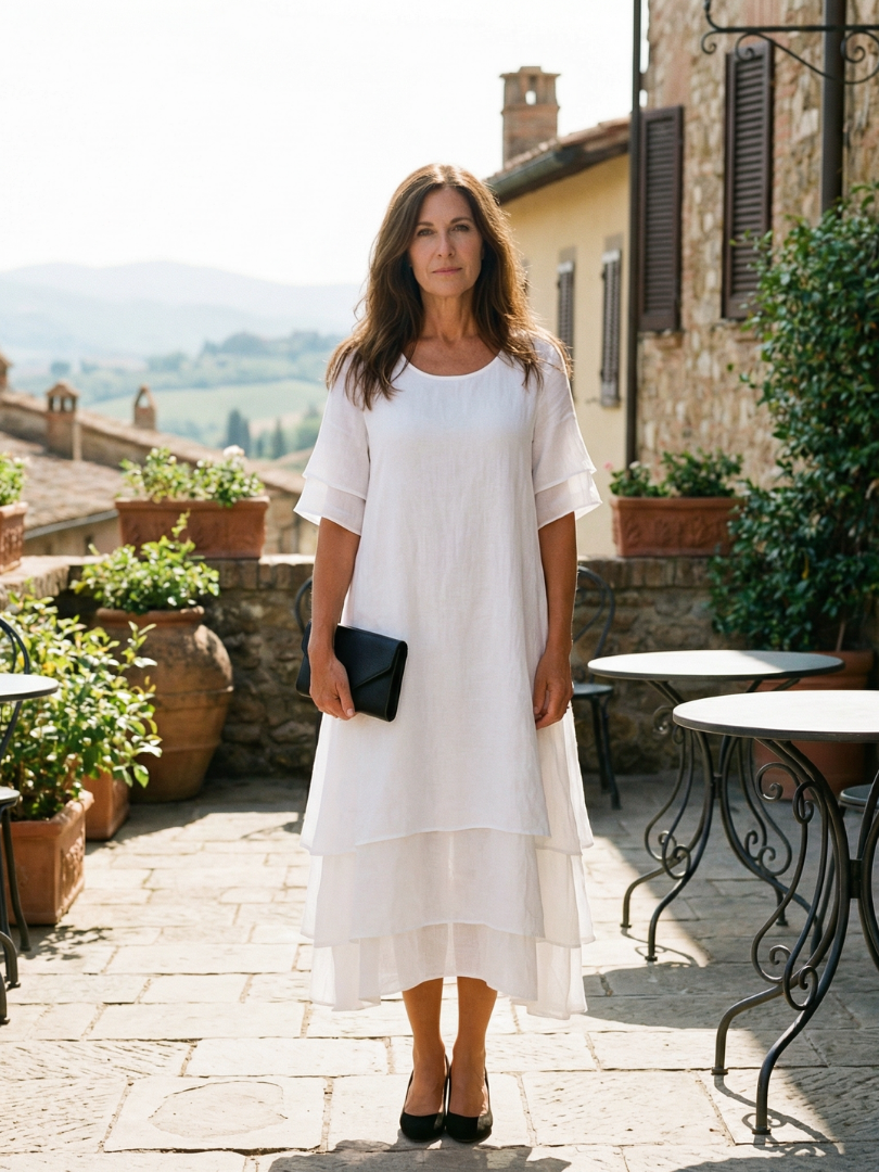 Women's Layered Hem Midi Dress in Soft Fabric – Saint Dor UK – front view