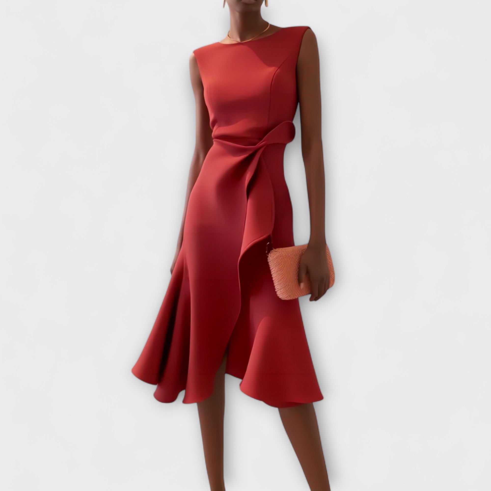 Women's Draped Asymmetric Midi Dress - Flattering Fit