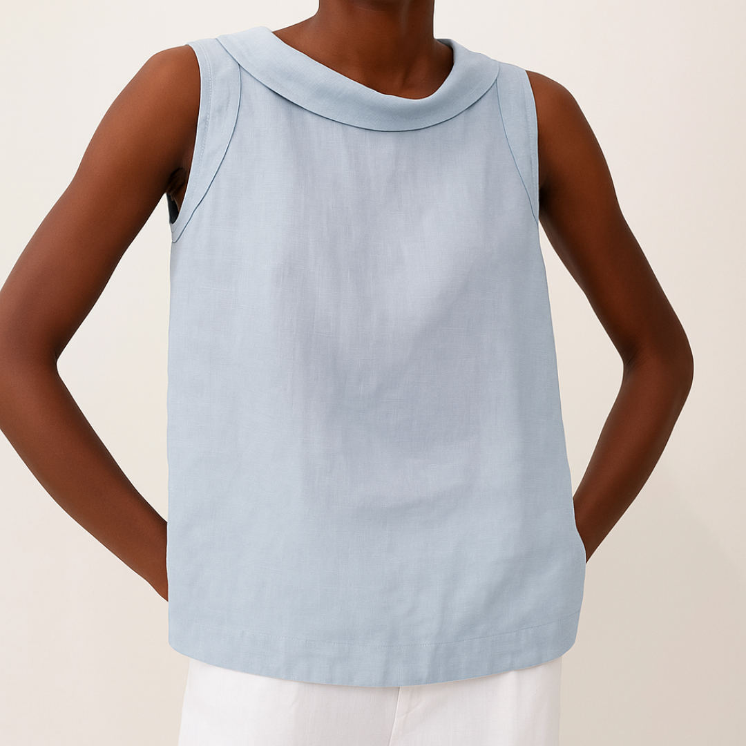 Women's Top - Sleeveless Roll Collar Top in White