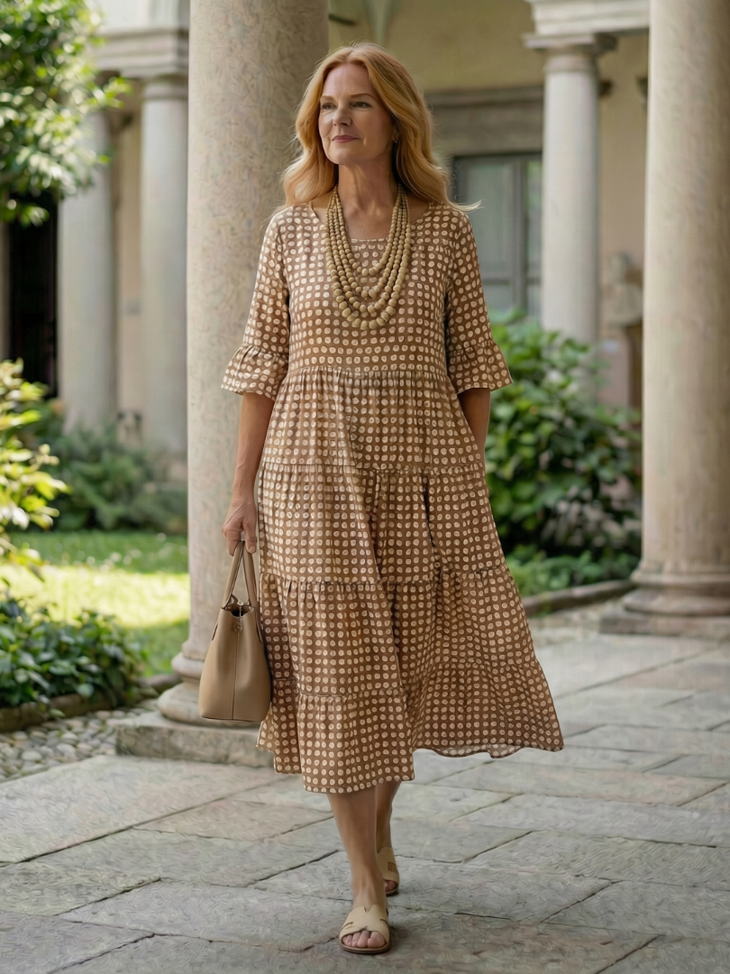 Women's Polka Dot Tiered Midi Dress Short Sleeve – Saint Dor UK – front view