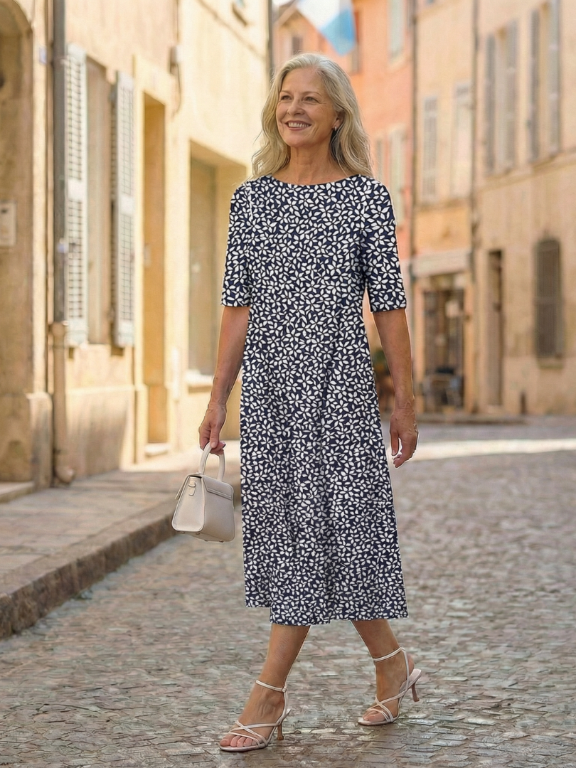 Women's Coastal Print Midi Dress with Side Pockets – Saint Dor UK – front view