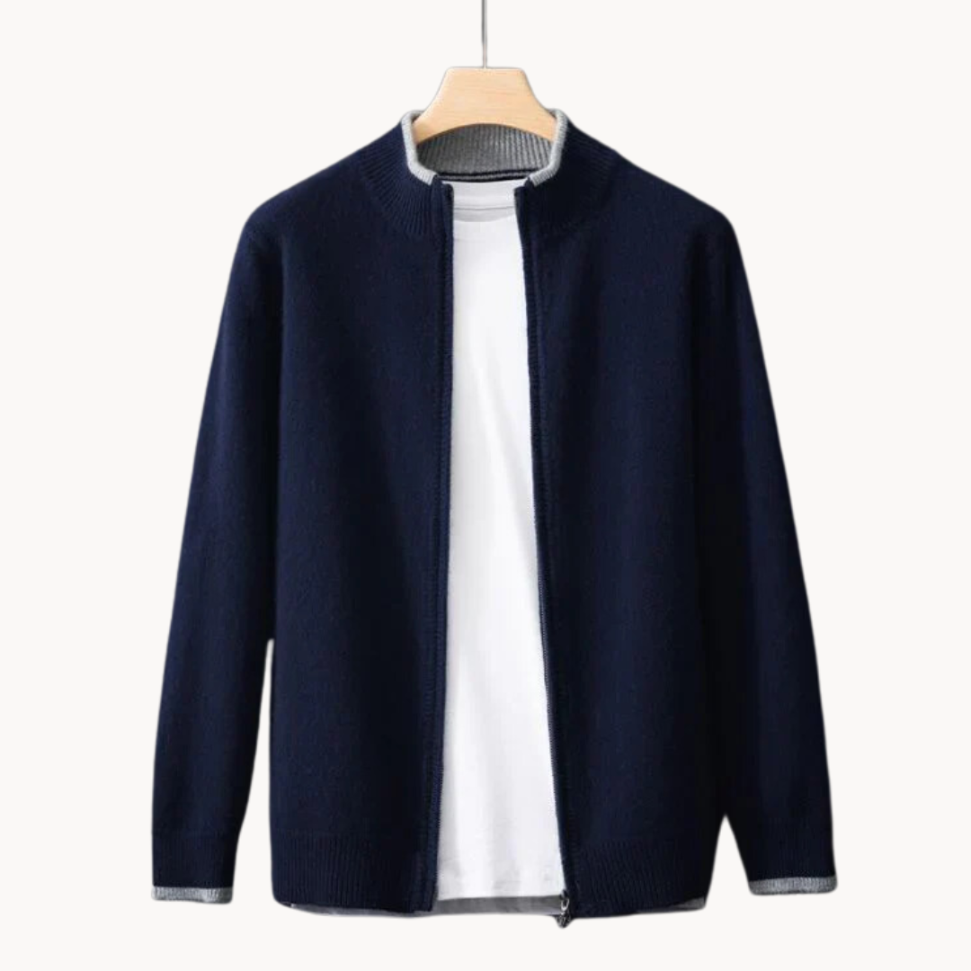 Merino wool cardigan, full-length zip detail