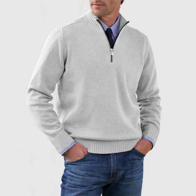 Men's half-zip knitted jumper in Off-White