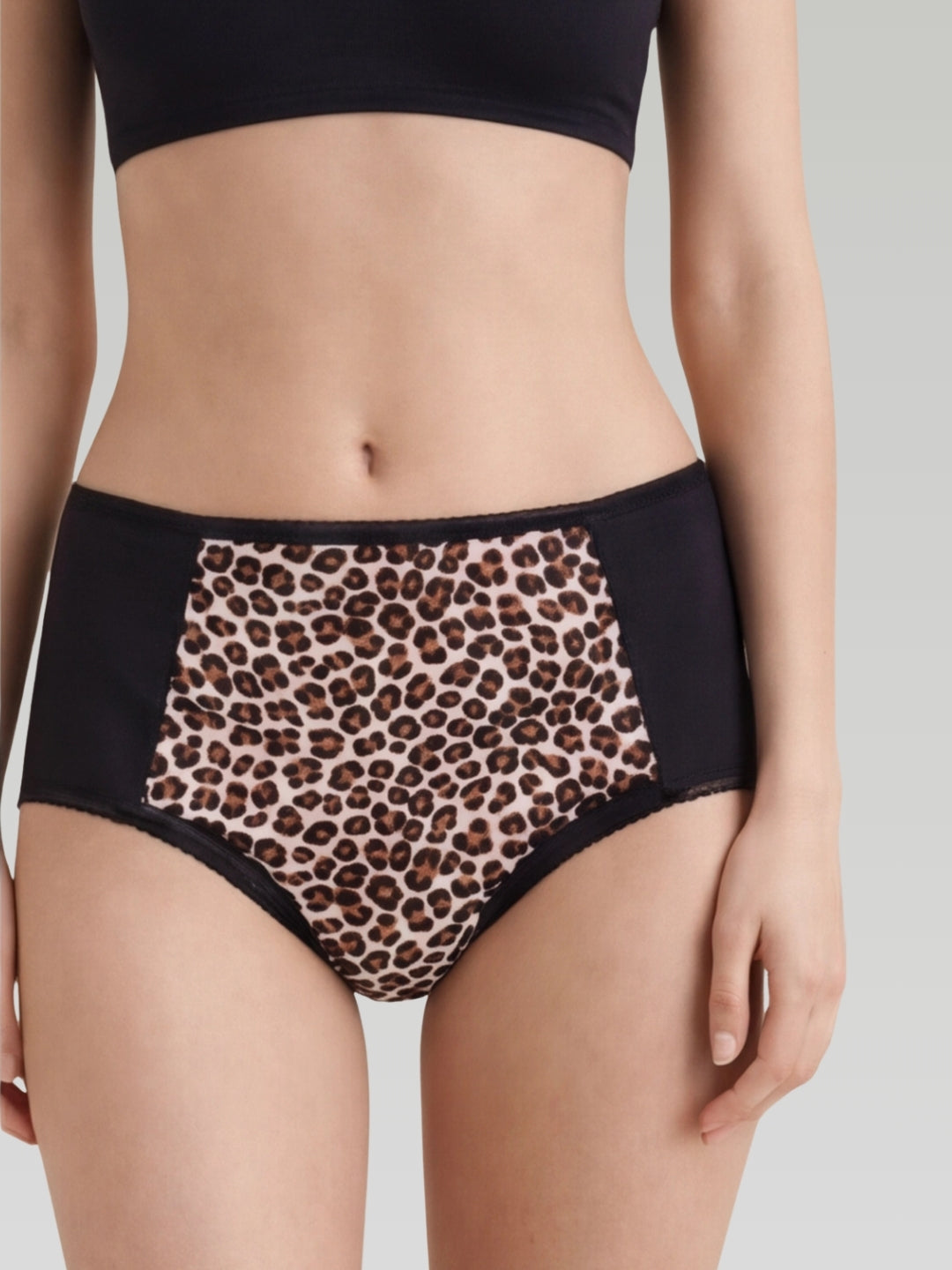 Period pants high waisted brief leopard print reusable washable absorbent