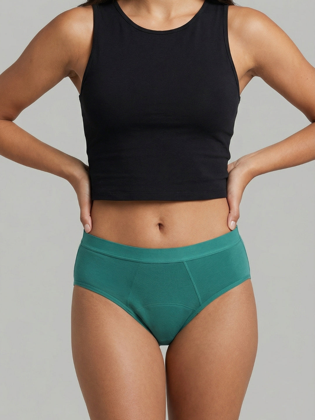Period pants mid rise brief green reusable absorbent leakproof washable menstrual underwear