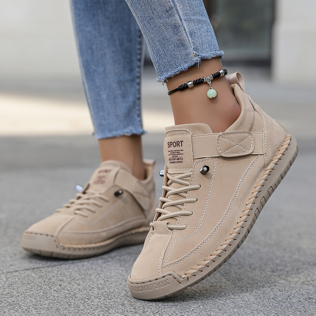 Women's Trainers - Cushioned Comfort Fit in Beige
