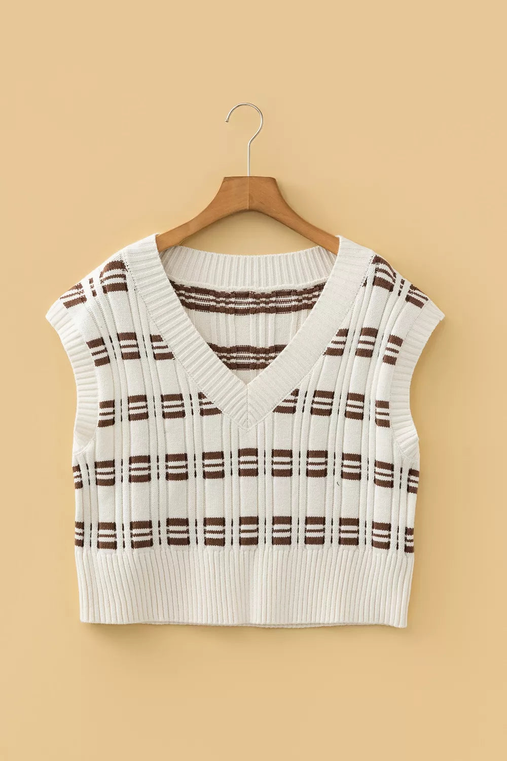 Women's cropped geometric knitted vest - detail
