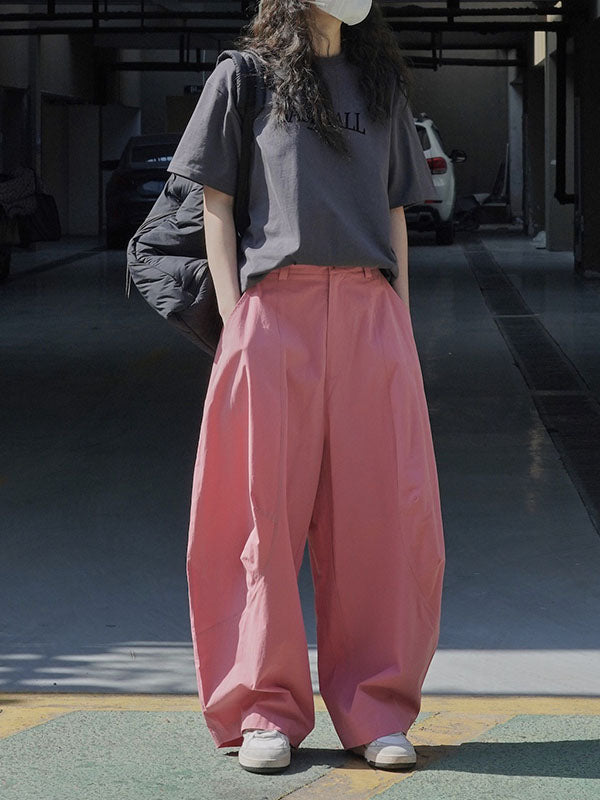 Wide-leg barrel trousers in cotton with curved knee seams