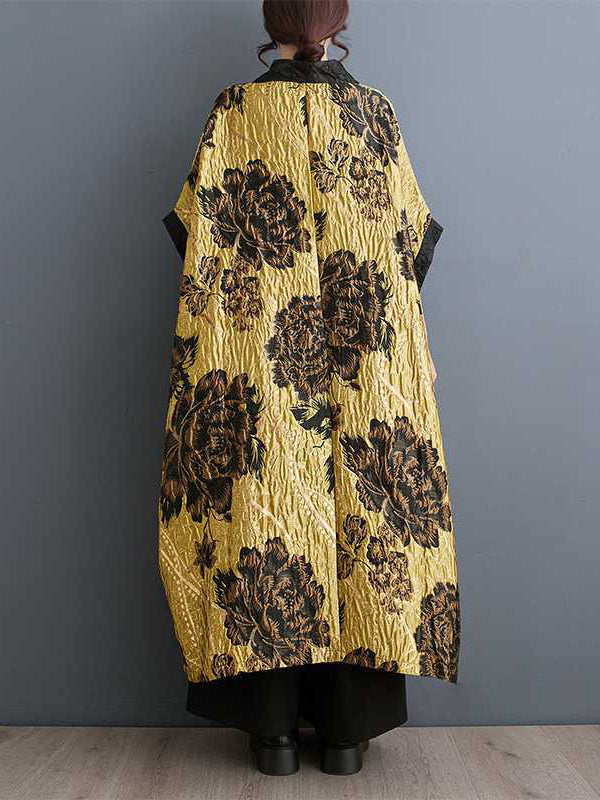 Gold brocade jacket with raised black flowers and batwing sleeves