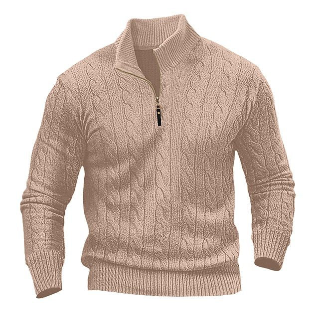 Men's cable knit zip jumper in Sand