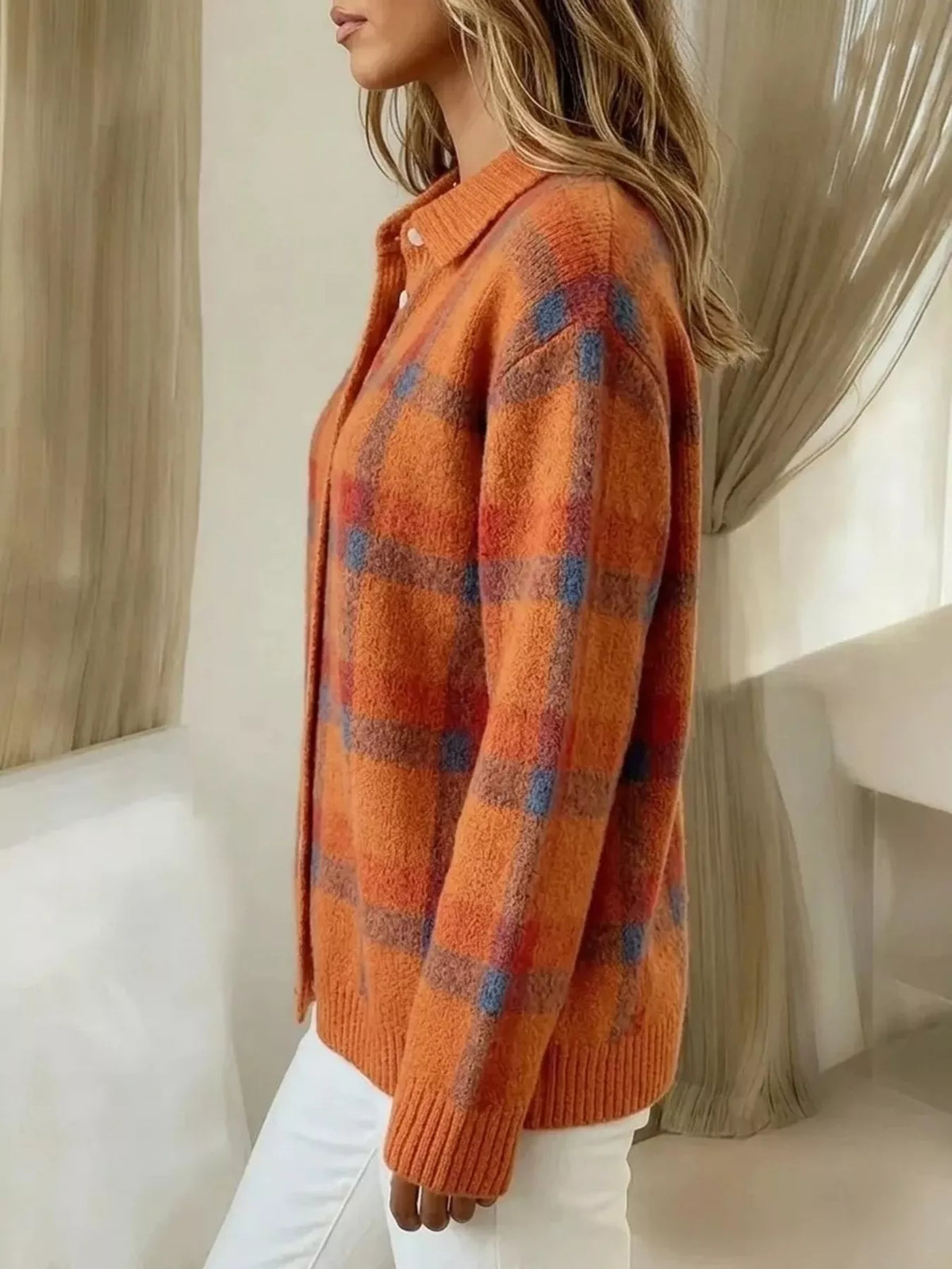 Women's check knit cardigan - detail