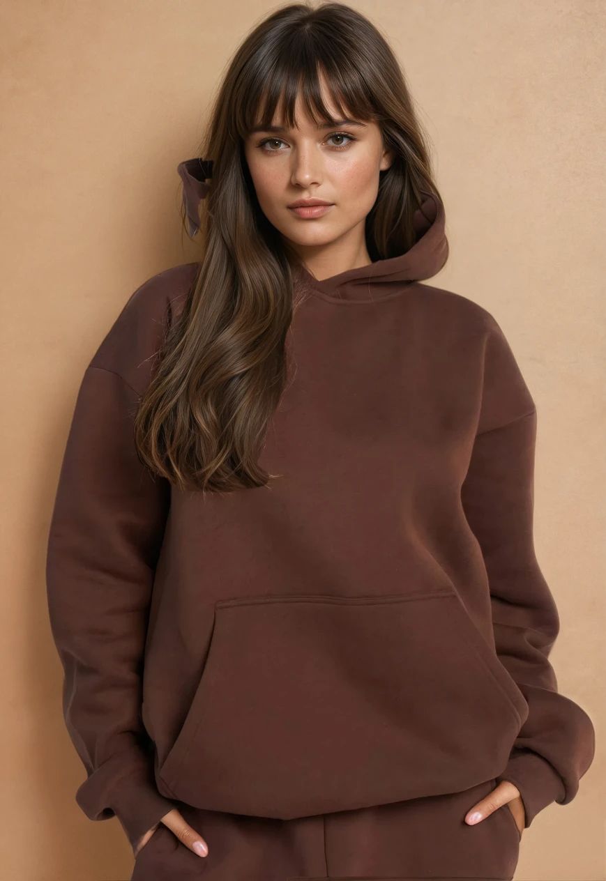 Oversized hoodie and jogger set in chocolate brown cotton