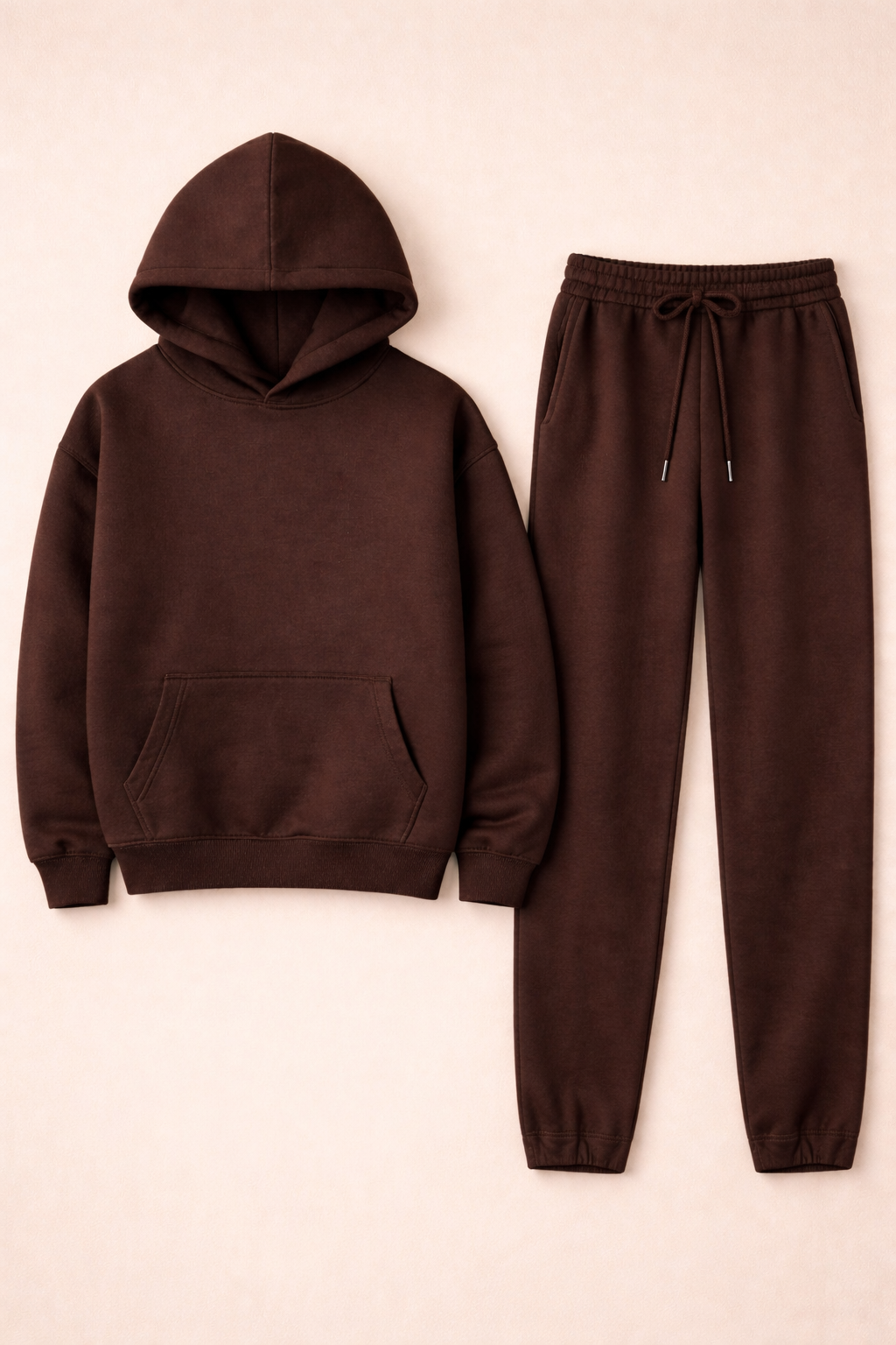 Oversized hoodie and jogger set in chocolate brown cotton
