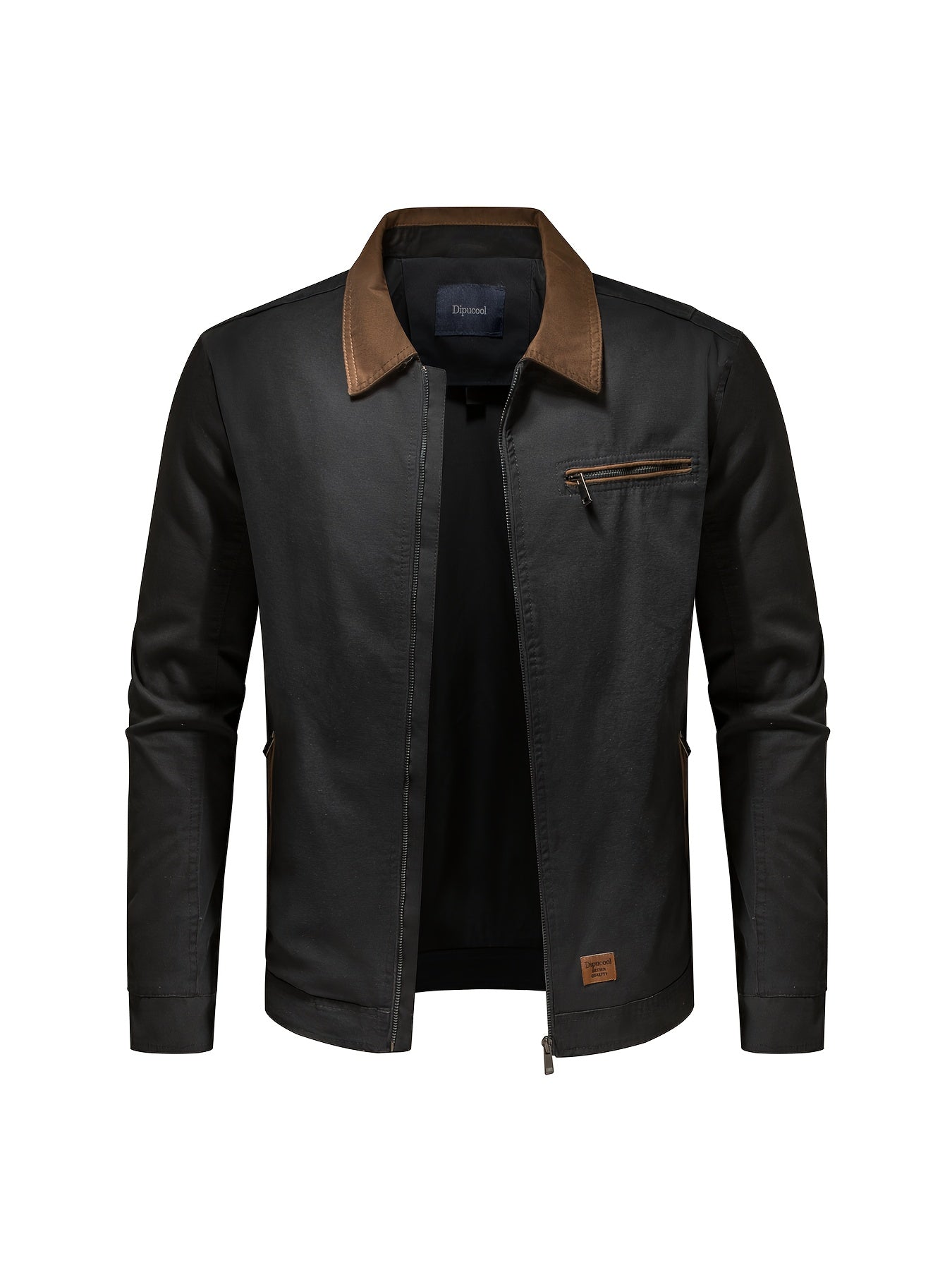 Men's Open Collar Leather Jacket with Chest Pocket – Saint Dor UK – back view