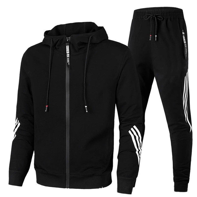 Men's Two-Piece Tracksuit - Soft Cotton-Blend Co-Ord Set in White — back view