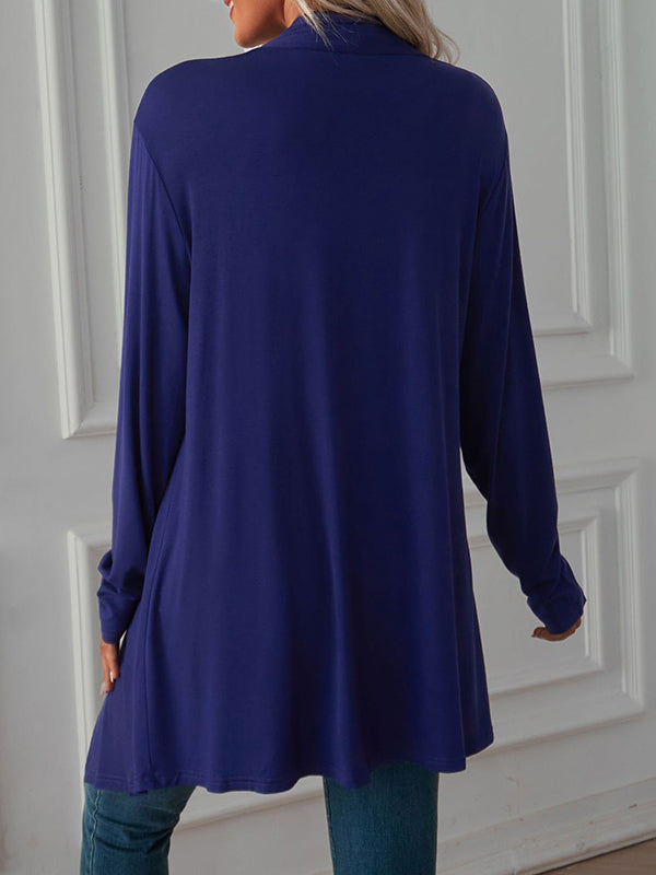 Light waterfall jacket with a draped collar and an open front